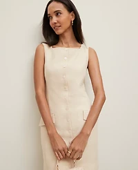 Ann Taylor Square Neck Button-Down Dress Size 14 Sand Shell Women's