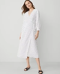Ann Taylor Petite Dotted Wrap Midi Dress White-Black Women's