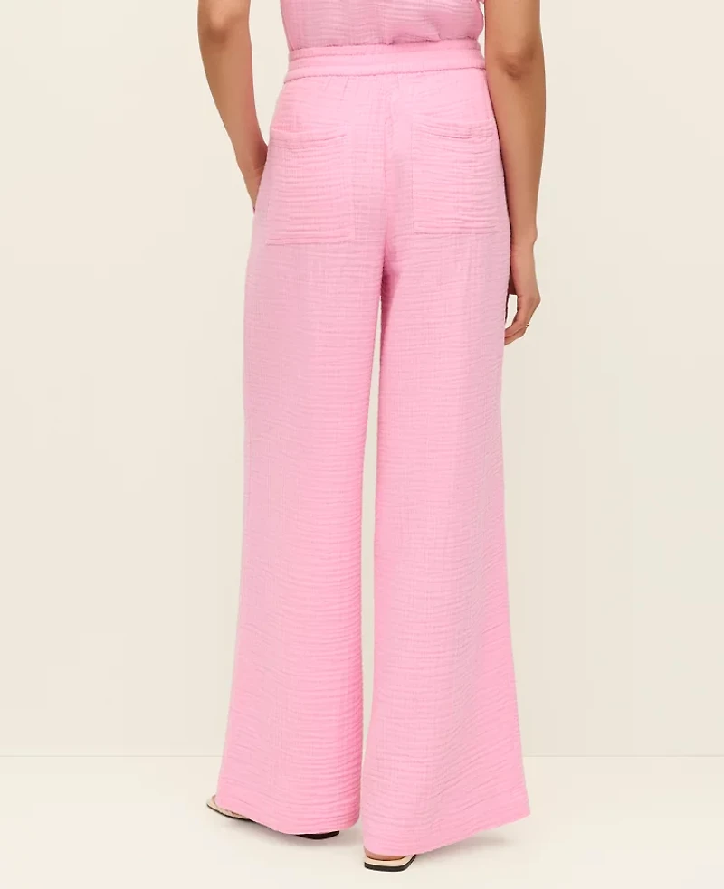 Ann Taylor The Pull-On Wide-Leg Pant Triple Cloth Strawberry Lemonade Women's