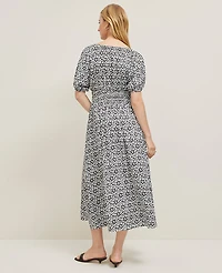 Ann Taylor Floral Smocked Puff Sleeve Dress Black Women's