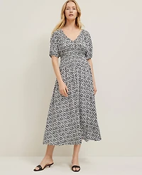 Ann Taylor Floral Smocked Puff Sleeve Dress Black Women's