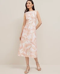 Ann Taylor Floral Linen Column Midi Dress Size 0 Blush Women's