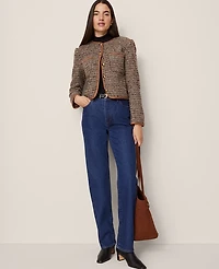 Ann Taylor Weekend Collection Tweed Crew Neck Jacket Size 12 Brown/Cream Multi Women's