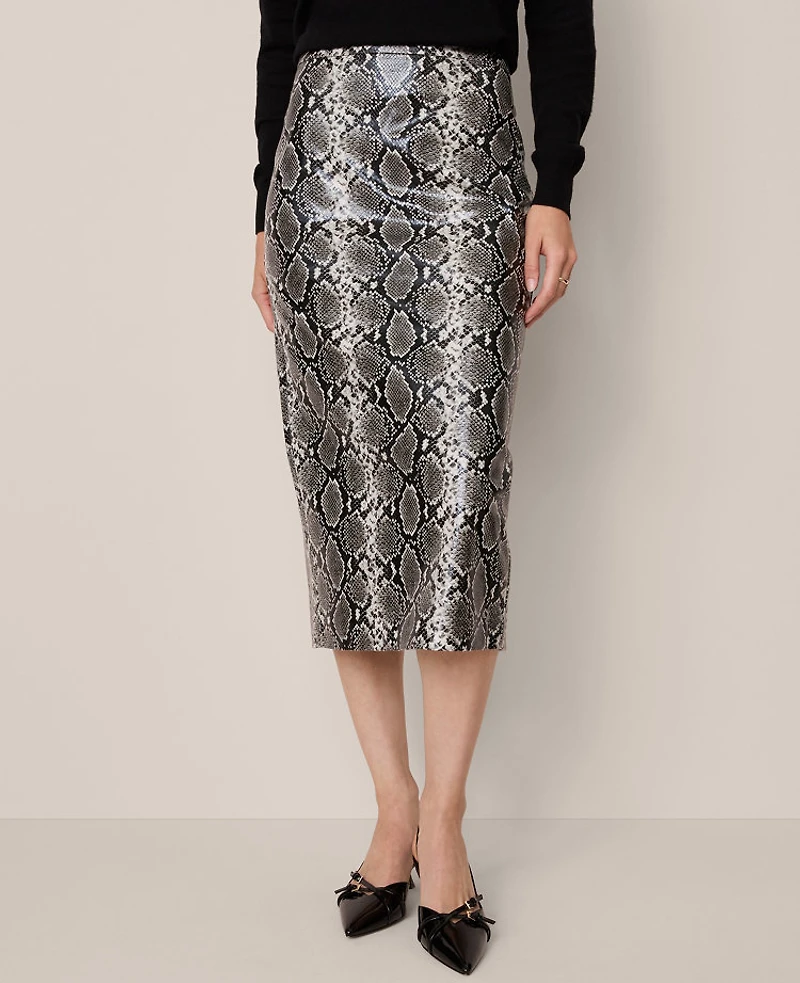 Ann Taylor Faux Leather Snake Print Skirt Black/ Neutral Snakeskin Women's