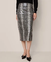 Ann Taylor Faux Leather Snake Print Skirt Black/ Neutral Snakeskin Women's