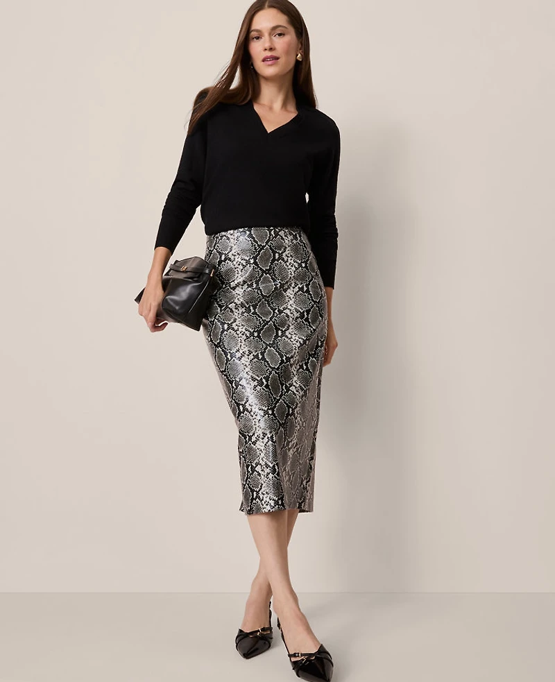 Ann Taylor Faux Leather Snake Print Skirt Black/ Neutral Snakeskin Women's