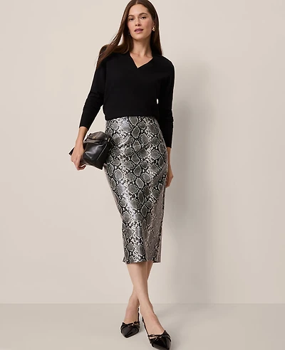 Ann Taylor Faux Leather Snake Print Skirt Black/ Neutral Snakeskin Women's