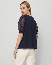 Ann Taylor V-Neck Popover Top Night Sky Women's