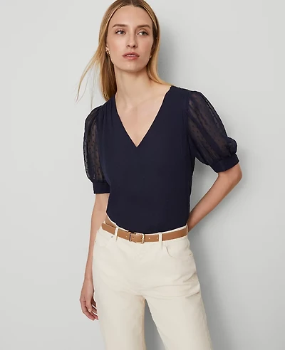 Ann Taylor V-Neck Popover Top Night Sky Women's