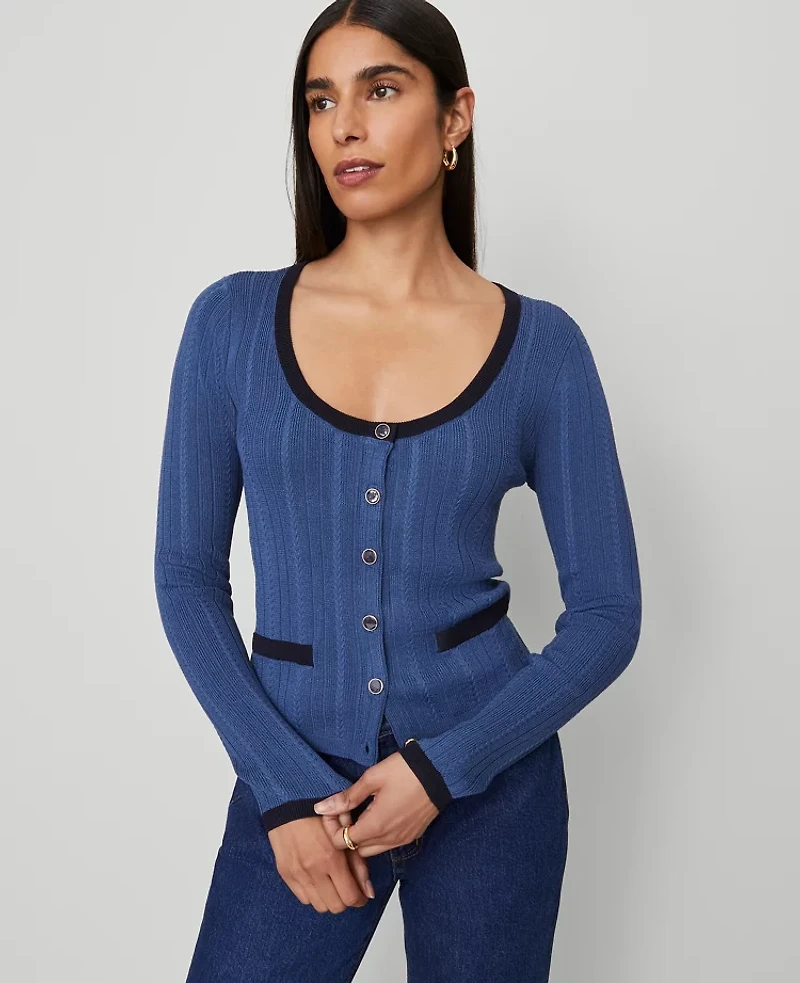 Ann Taylor Contrast Trim Cardigan Women's