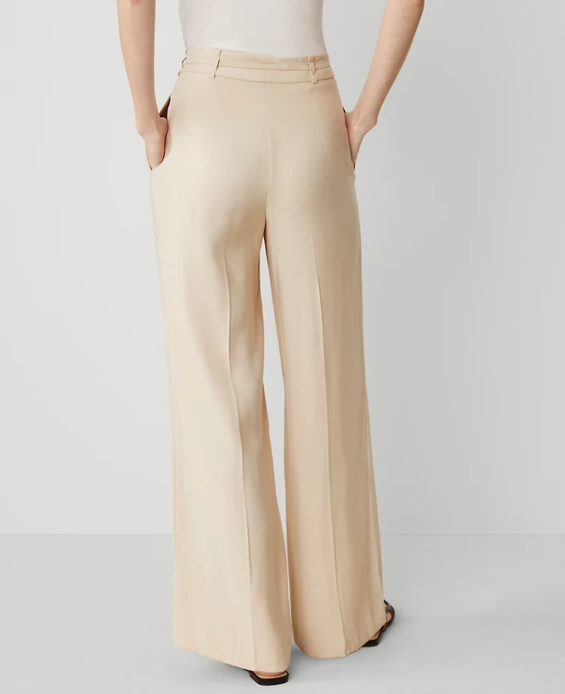Ann Taylor The Belted Wide-Leg Pant in Twill Size 4 Sands Edge Women's
