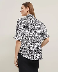 Ann Taylor Floral Ruffle Collar Shirt Size XS Black Women's