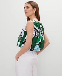 Ann Taylor Floral Gathered Bubble Hem Top Leafy Green Women's