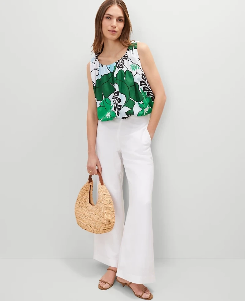 Ann Taylor Floral Gathered Bubble Hem Top Leafy Green Women's