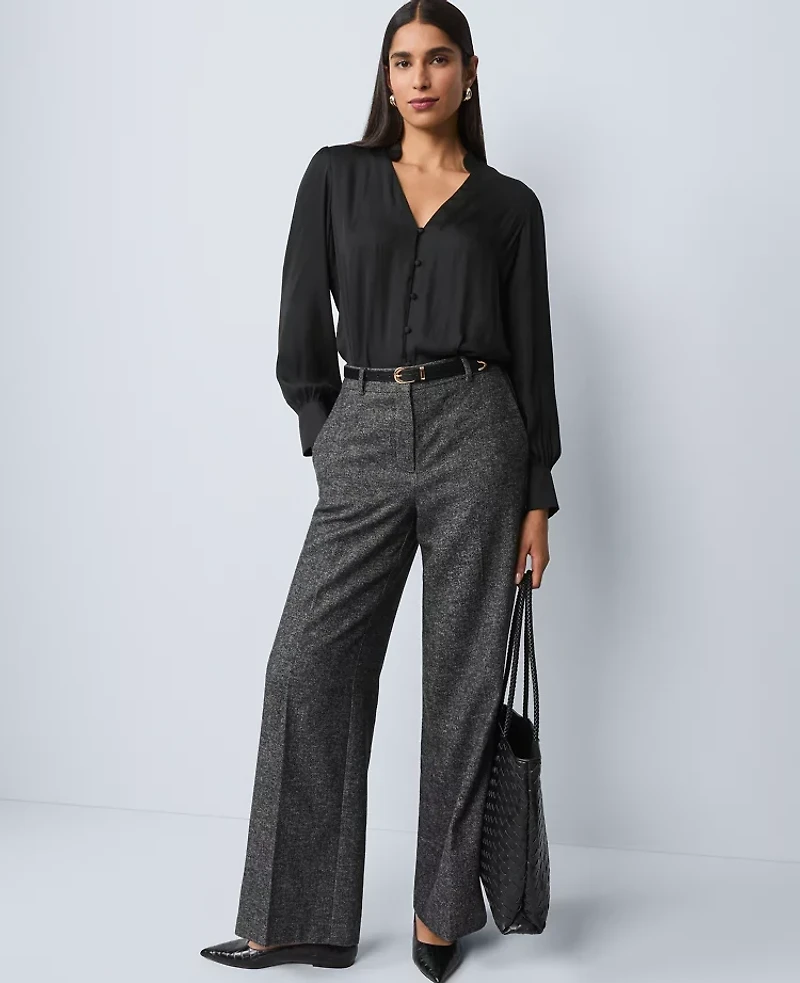 Ann Taylor V-Neck Popover Top Black Women's