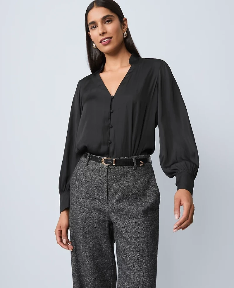 Ann Taylor V-Neck Popover Top Black Women's