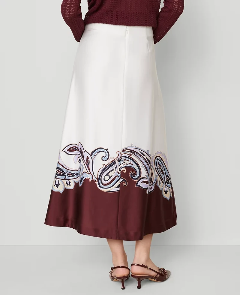 Ann Taylor Paisley Satin Midi Skirt Windsor Wine Women's