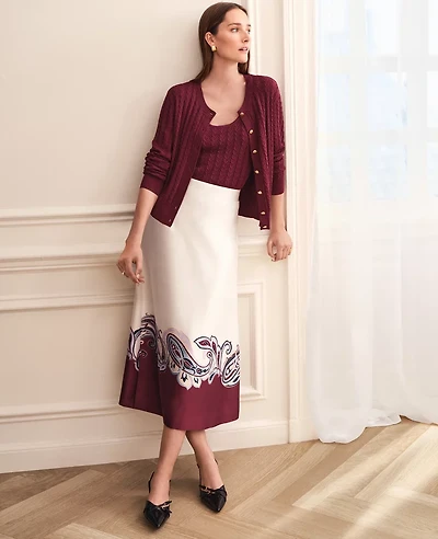 Ann Taylor Paisley Satin Midi Skirt Windsor Wine Women's