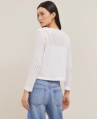 Ann Taylor Scalloped Ballet Neck Cardigan Size Large White Women's
