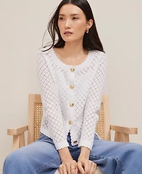 Ann Taylor Scalloped Ballet Neck Cardigan Size Large White Women's