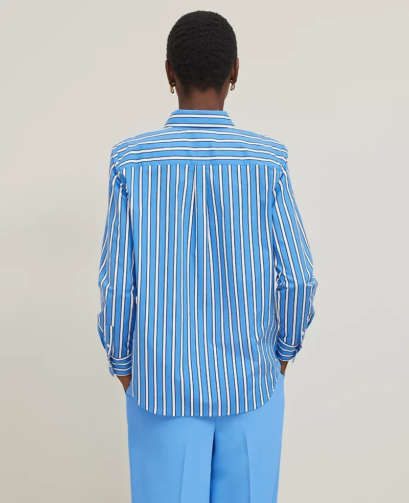 Ann Taylor Striped Relaxed Perfect Shirt Maritime Blue Women's