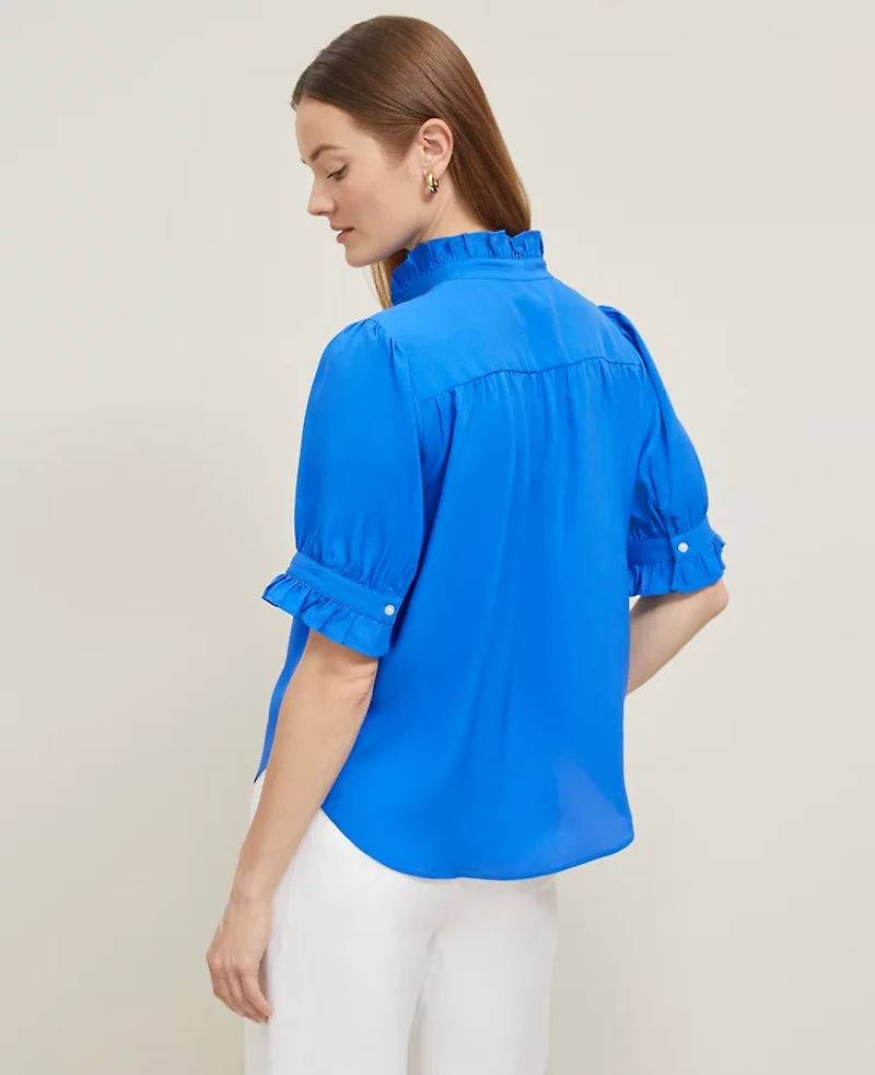 Ann Taylor Ruffle Collar Shirt Power Blue Women's