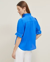 Ann Taylor Ruffle Collar Shirt Power Blue Women's