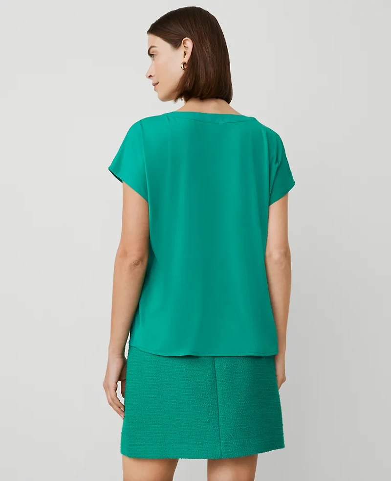 Ann Taylor Petite Mixed Media Pleat Front Top Shady Glade Women's