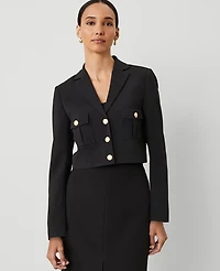 Ann Taylor The Petite Military Blazer Jacket Fluid Crepe Black Women's