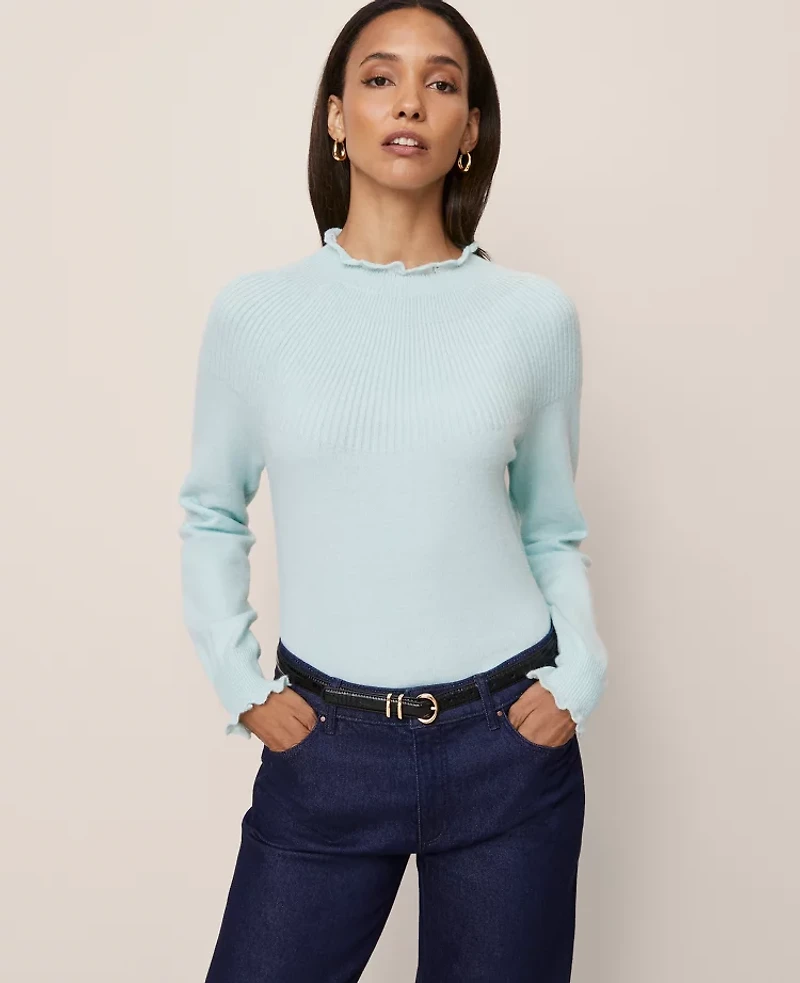Ann Taylor Ruffle Trimmed Mock Neck Sweater Women's