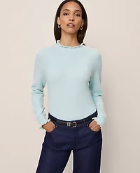 Ann Taylor Ruffle Trimmed Mock Neck Sweater Women's