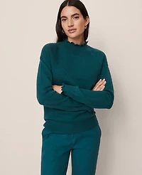 Ann Taylor Ruffle Trimmed Mock Neck Sweater Women's
