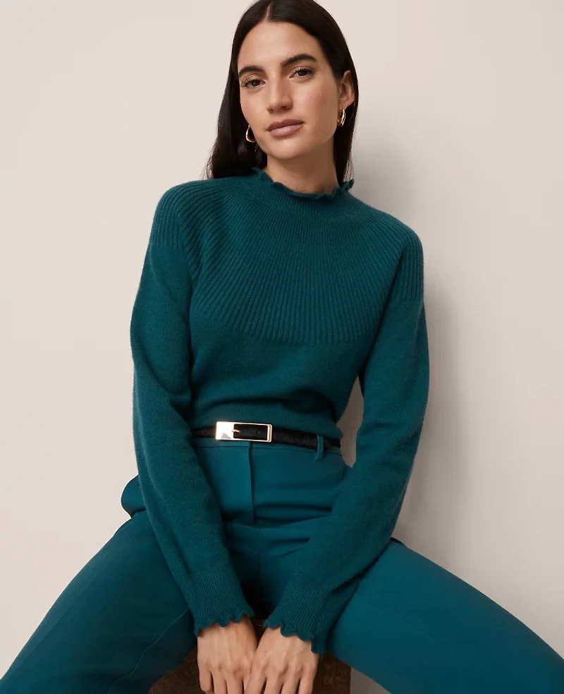 Ann Taylor Ruffle Trimmed Mock Neck Sweater Women's