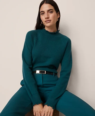 Ann Taylor Ruffle Trimmed Mock Neck Sweater Women's