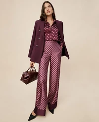 Ann Taylor The Wide-Leg Pant Satin Geo Print Poised Plum Women's