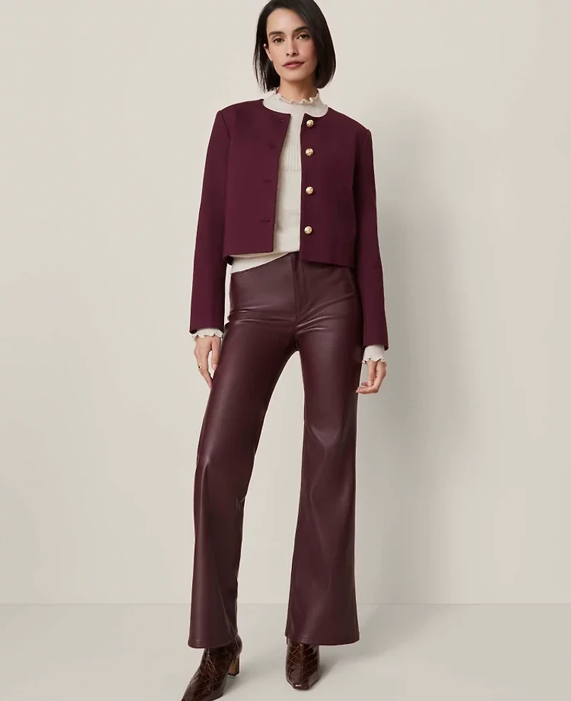 Ann Taylor The Faux Leather Flare Pant Poised Plum Women's