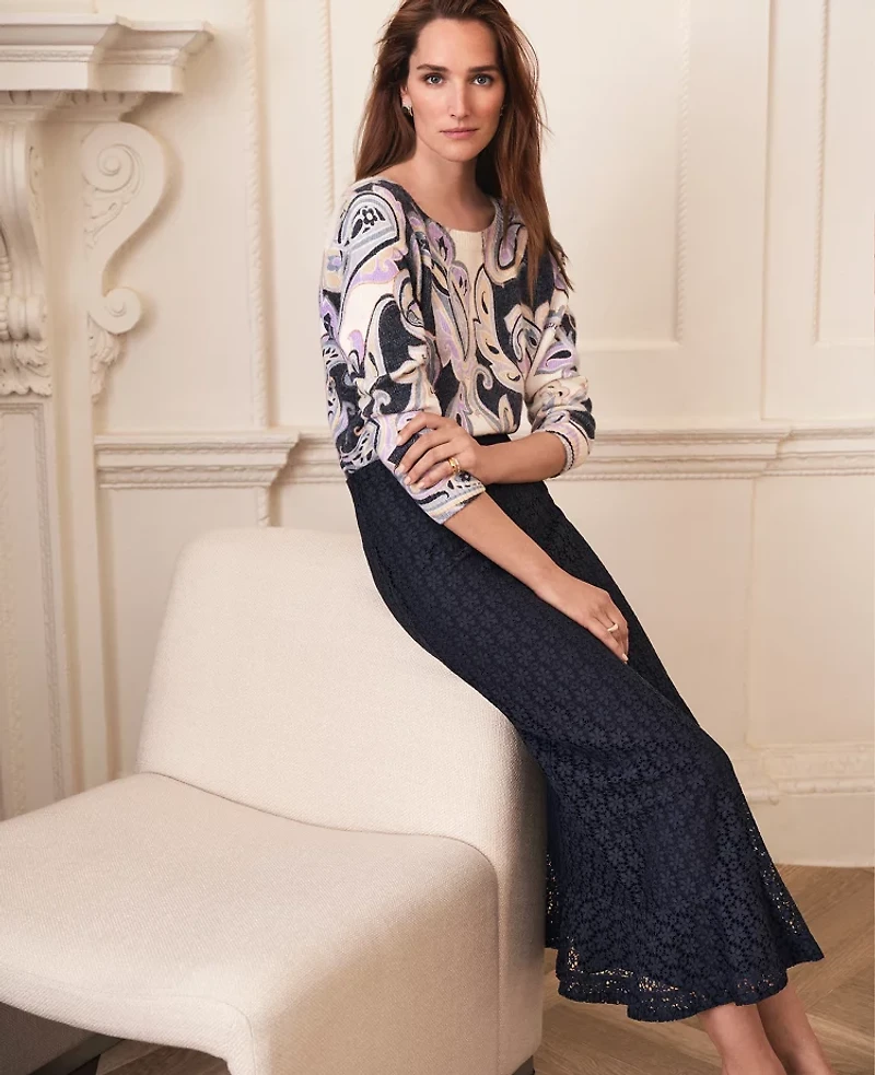 Ann Taylor Lace Flounce Midi Skirt Night Sky Women's