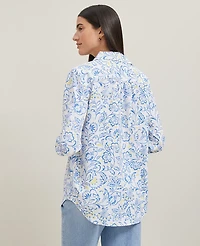 Ann Taylor Floral Camp Shirt Size Medium White Women's