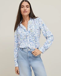 Ann Taylor Floral Camp Shirt Size Medium White Women's