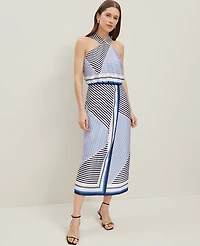 Ann Taylor Striped Halter Midi Dress Size 00 Night Sky Women's