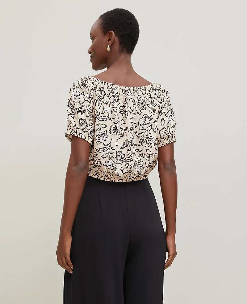Ann Taylor Floral Bubble Hem Top Sands Edge Women's