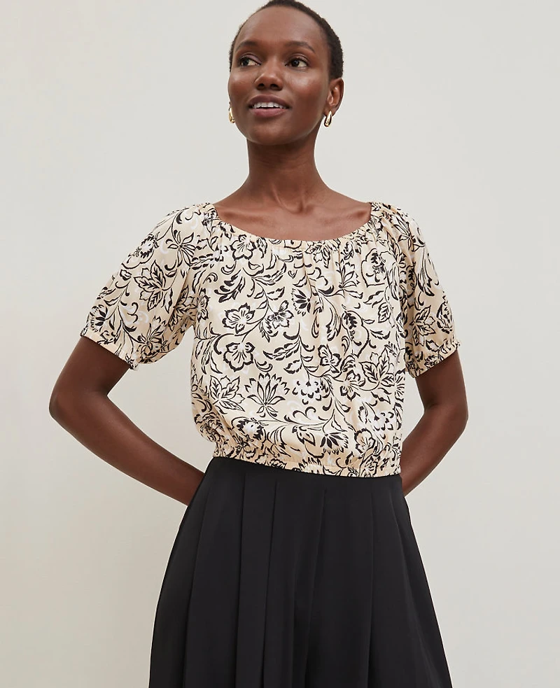 Ann Taylor Floral Bubble Hem Top Sands Edge Women's