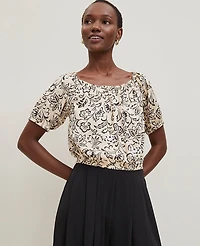 Ann Taylor Floral Bubble Hem Top Sands Edge Women's