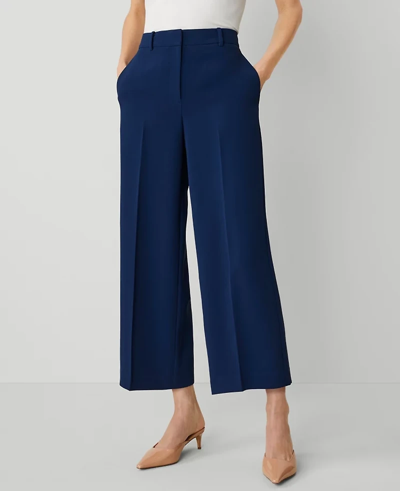 Ann Taylor The Petite Wide-Leg Crop Pant Fluid Crepe Pure Sapphire Women's
