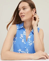 Ann Taylor Floral Sleeveless Shirt Size Medium Maritime Blue Women's