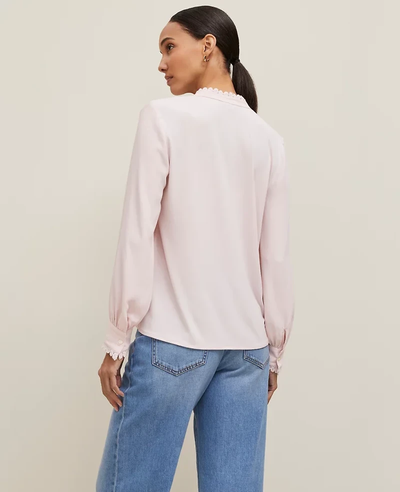 Ann Taylor Scalloped Mixed Media Top Women's