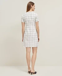 Ann Taylor Plaid Tweed Button Pocket Dress Blue Glint Neutral Women's