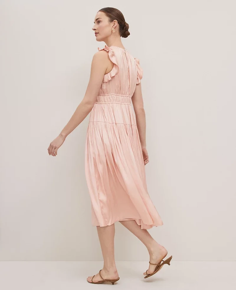 Ann Taylor Petaled Ruffle Midi Dress Ceramic Pink Women's