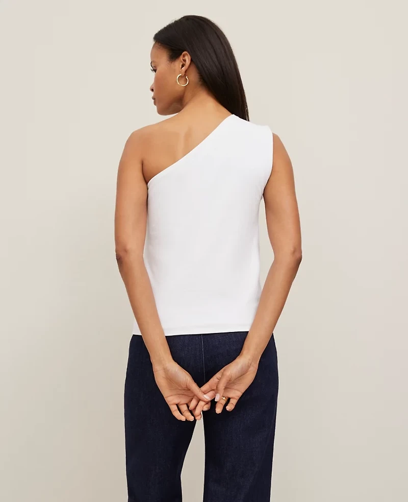 Ann Taylor Ruched One-Shoulder Top White Women's