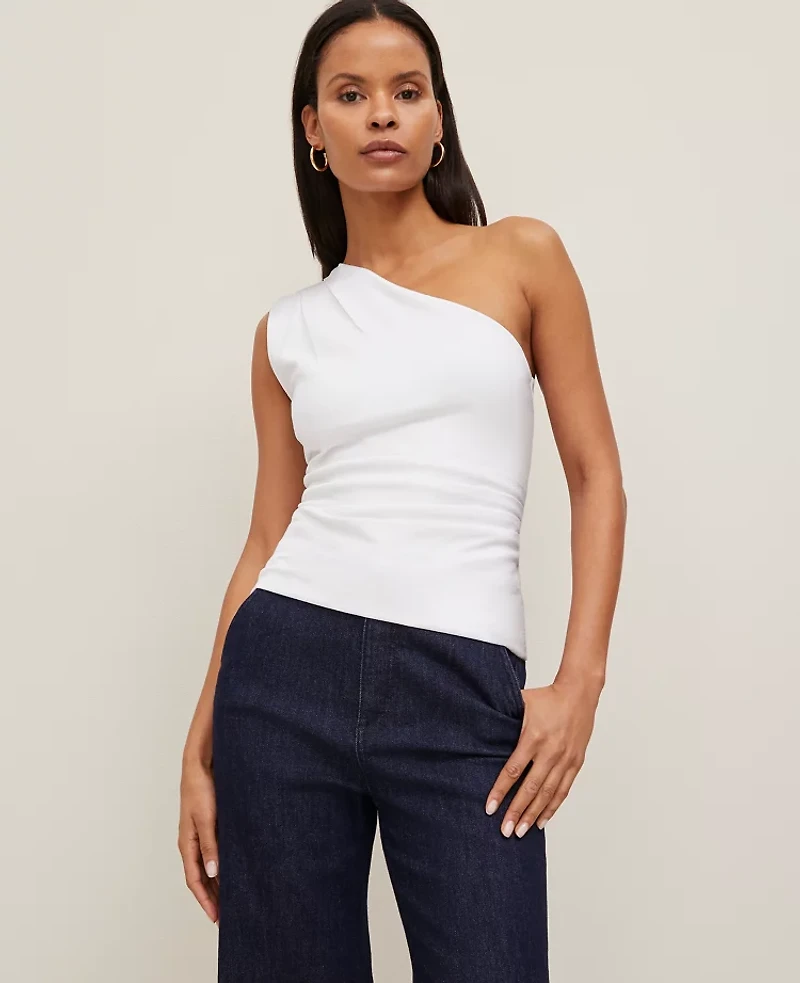 Ann Taylor Ruched One-Shoulder Top White Women's